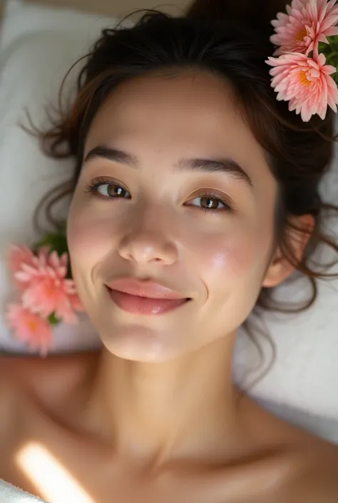 A lady&#39;s face where she is washed and recently exfoliated