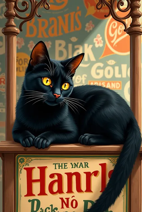 Black Cats Illustration Vintage Advertising Style 