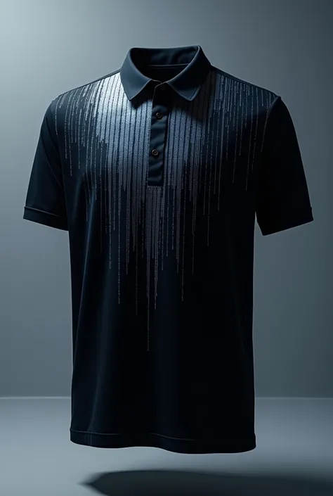 Black shirt with binary numbers in a gradient underneath, going down to the middle of the shirt.
