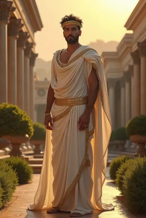 A roma emperor wearing a white robe, looking majestic. 