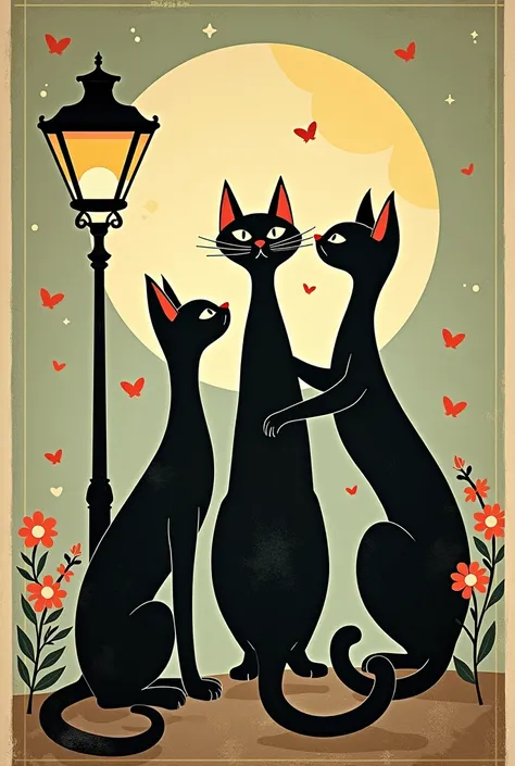 Vintage style advertising illustration of black cats 