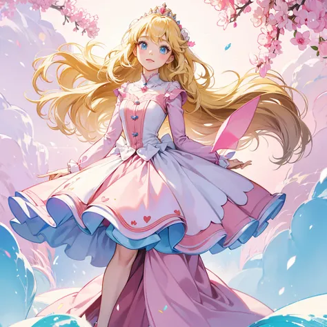 princesselise, disney pixar style, HD ,long hair, blonde with pink and white ,standing 