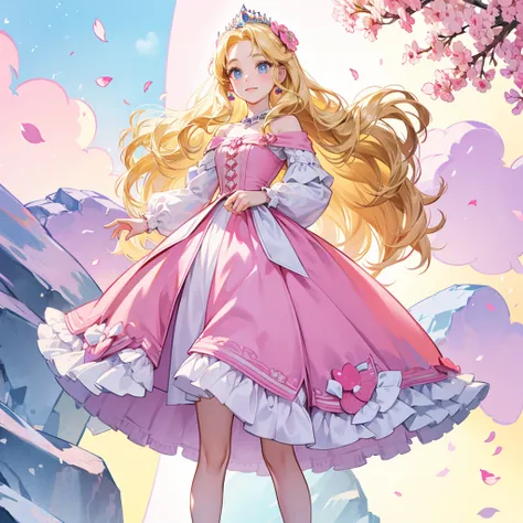 princesselise, disney pixar style, HD ,long hair, blonde with pink and white ,standing 