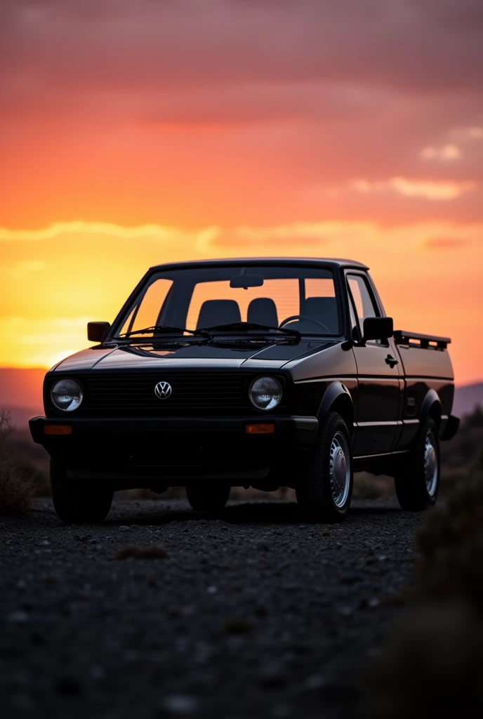 Silhouette of a black 1991 Volkswagen Saveiro G1 Cl pick up truck with square headlights
