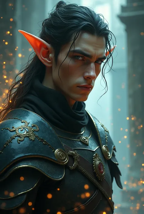 A 2nd level arcane male elf, intricate detailed fantasy portrait, cinematic lighting, dramatic shadows, striking pose, expressive eyes, ornate armor, glowing magical effects, dynamic composition, muted color palette, digital art, concept art style