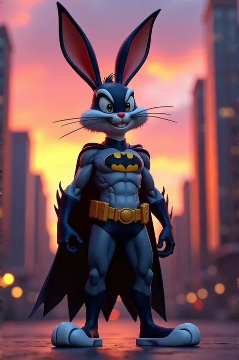 Has a bugs bunny like the one from the Looney Tunes with the batman suit, humanoid form ( in 3d style) 