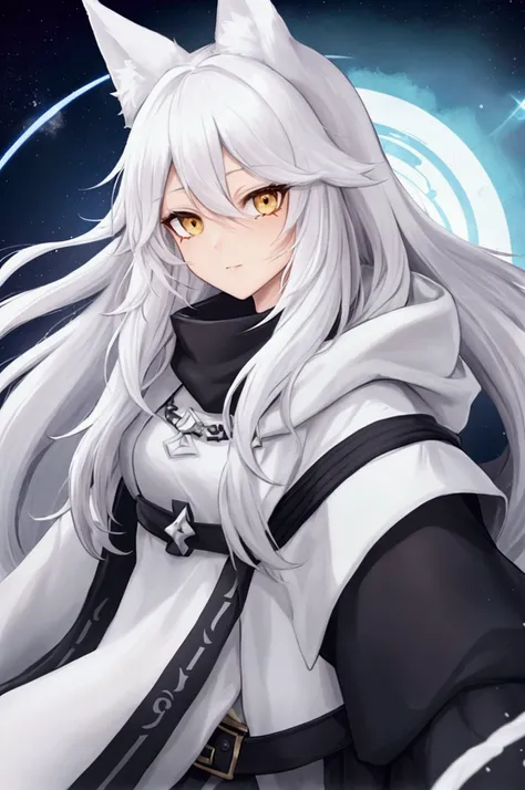 . I need her design, make her in anime style. I need help with my RPG character, her name is Haki, shes a thief who lives in the desert., Ela wears a white cloak and a white hood, along with a fox mask to hide her face., Without the cloak and mask, she is ...