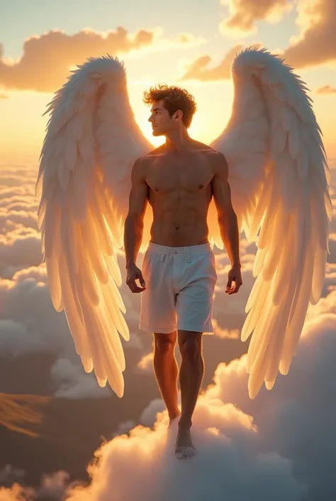 Shirtless male angel with short hair