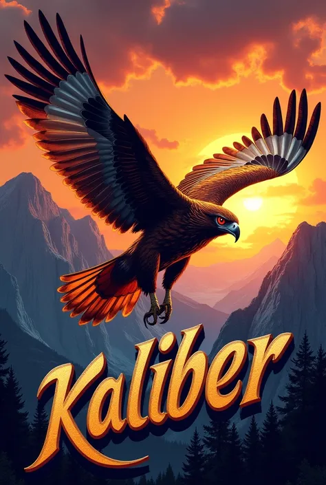 Red eyed hawk with the word kaliber Below it