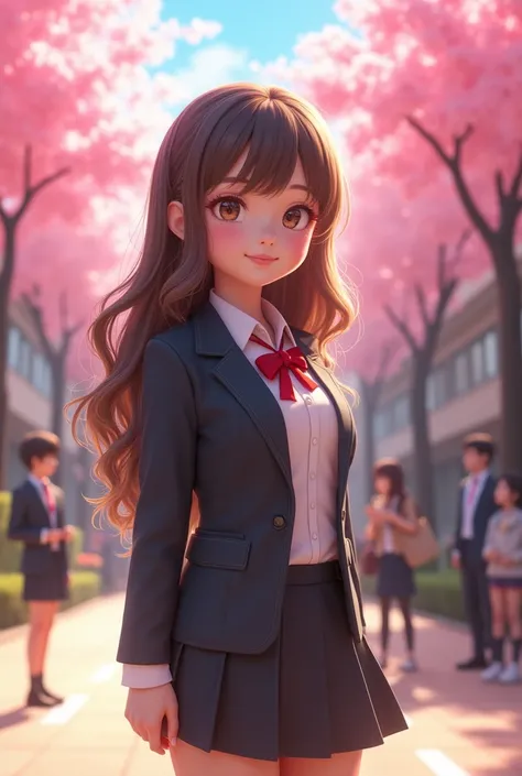 Cute 3D high school girl。Long hair with a great style。