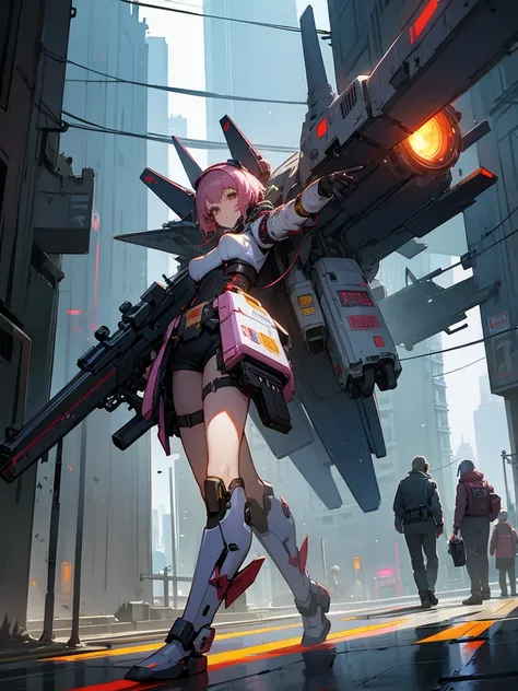 Best Girl Mecha and explosive cyberpunk city