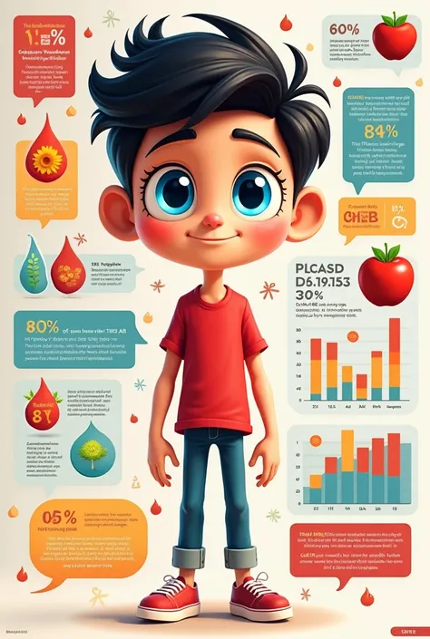 Approximately 20-year-old person with blood type AB, animated and more elaborate for infographic 