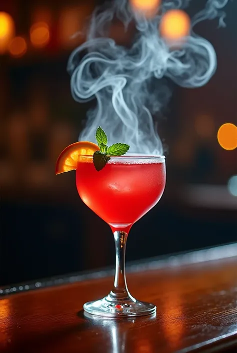 Smoke comes out of the red drink