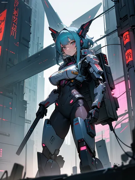 Best Girl Mecha and explosive cyberpunk city