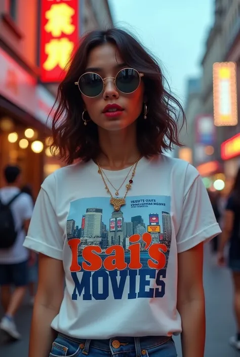 Woman wearing a shirt that says Isais Movies 