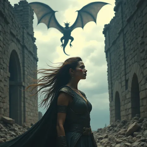 High resolution, High resolution, Ruin,Dragon,Hair blowing in the wind, tears, Correlation diagram, Cinematography, female