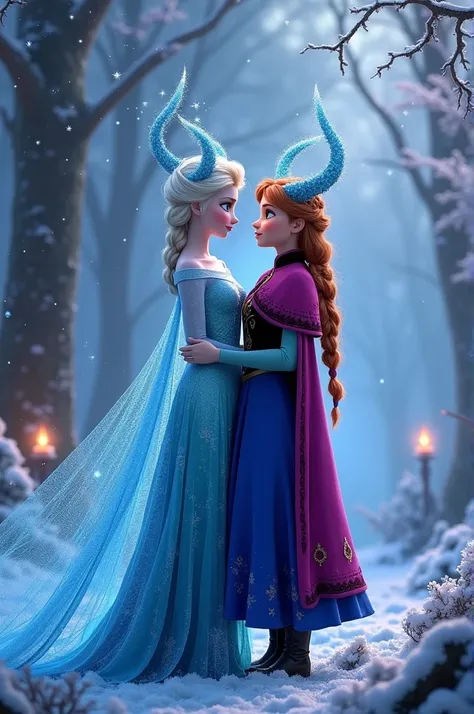 Briefly I want a coverage of Disney FROZEN III,, whereby I want Elsa and Anna back of them to be monsters with horns 