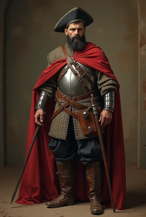 Spanish soldier of the 16th century, with modest and somewhat casual clothes, hyperrealistic