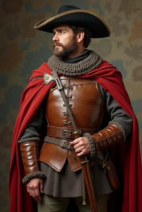 Spanish soldier of the 16th century, with modest and somewhat casual clothes, hyperrealistic