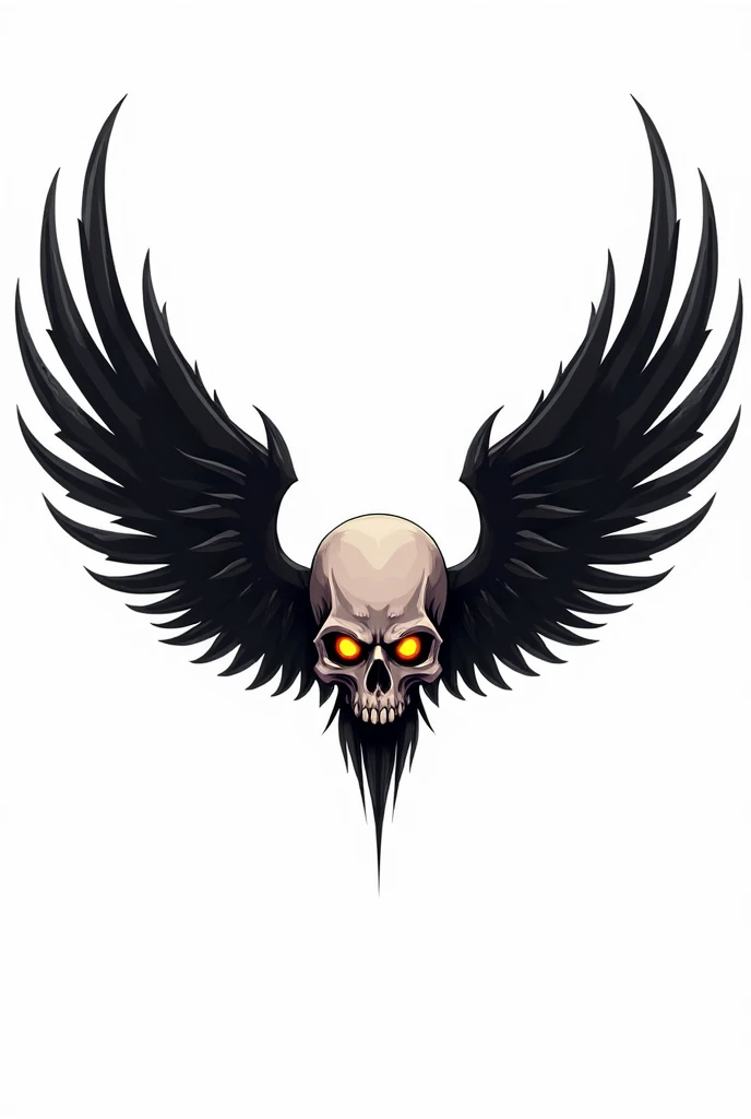 Logo with a white background, black wings, and a skull with 6 anime eyes.