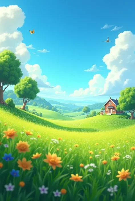 Countryside with a large field , 3d animation ,disney inspired, 8k