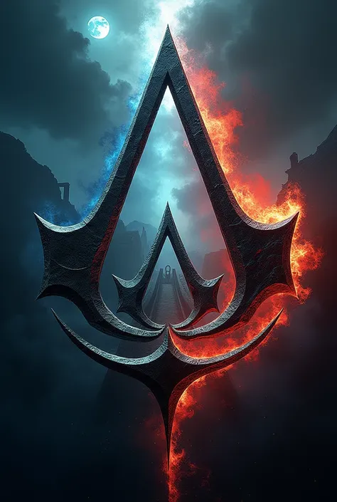 An image that includes the symbols of three video games: Assassins Creed, World of Warcraft and Dota 2, the image must be stretched vertically
