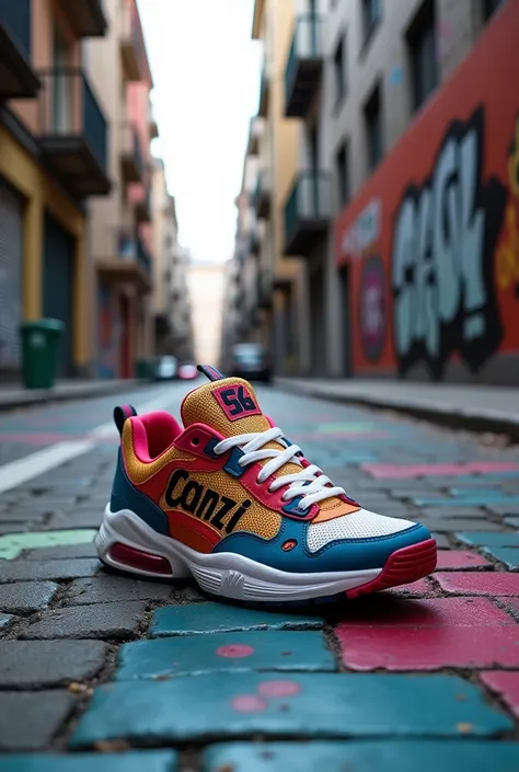 create a photo of a sneaker in the streetwear style written Canzi, to use as an example, and I dont have the Nike symbol
