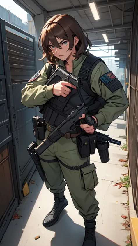 brown hair hazel eyes solo muscular girl toned body perky breasts empty eyes frown thick pale skin shooting range weapon gun firearm tactical gear shooting range weapon gun firearm tactical gear shooting range weapon gun firearm tactical gear shooting rang...