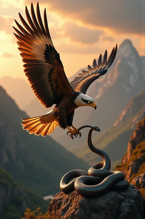 Eagle devouring a royal snake