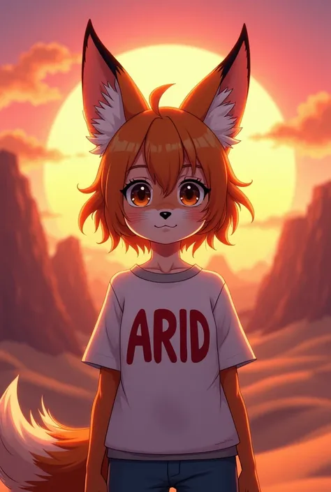 anime physic with a fox face with a shirt on that says “ARID”