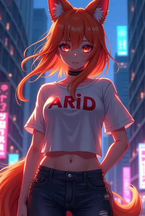 hot anime physic with a fox face with a shirt on that says “ARID”