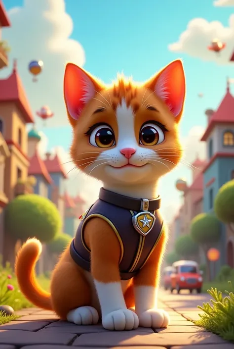 a Paw Patrol style cat, with dark eyes and soft, elegant fur