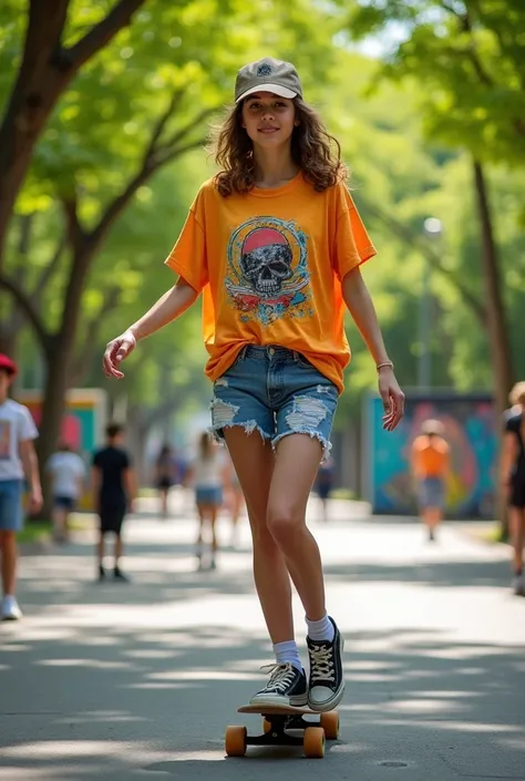 Teenager in skater outfit in a realistic park