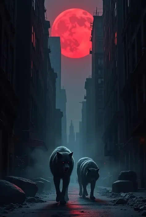 Image 

In the dark, shadowy streets of New York City under a blood-red moon, a pack of menacing werewolves prowls through the alleys, their eyes , their pale faces barely visible against the inky darkness. The buildings loom tall and foreboding, their win...