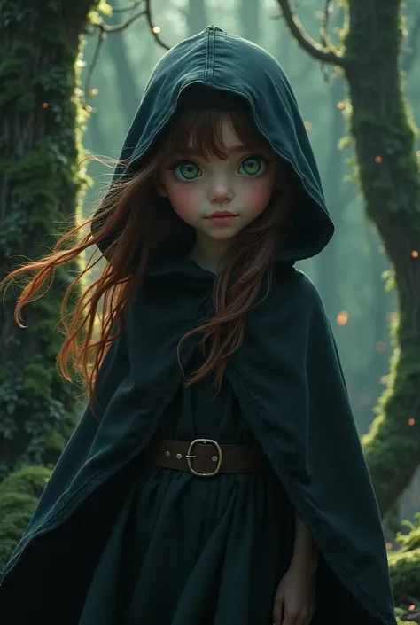 Brown-haired girl with a black anime cloak