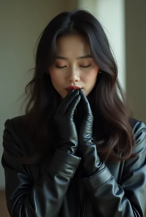 (1990s amateur 4K hyper-realistic black leather gloves handjob photograph:1.8), 2 Korean actress female, (1990s an artistic representation of 49-year-old Korean fashion model actress wearing hyper-realistic black leather long gloves and double trench long ...