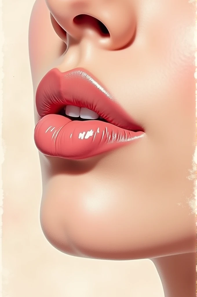 A woman blowing a kiss in the very first close-up of her mouth, The watercolor style with pastel and cream tones