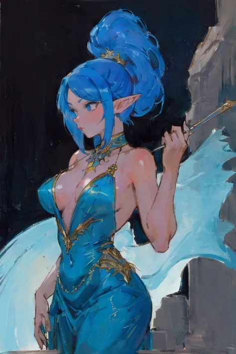 a woman with blue hair and a teal ballroom dress is standing, style artgerm, trending artgerm, artgerm lau, artgerm style, style of artgerm, as seen on artgerm, artgerm and rossdraws, extremely detailed artgerm, like artgerm, artgerm art, blue sea-elf, ful...