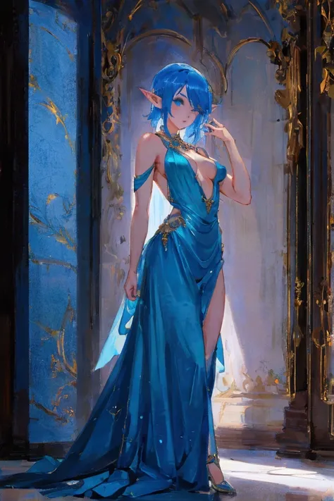 a woman with blue hair and a teal ballroom dress is standing, style artgerm, trending artgerm, artgerm lau, artgerm style, style of artgerm, as seen on artgerm, artgerm and rossdraws, extremely detailed artgerm, like artgerm, artgerm art, blue sea-elf, ful...