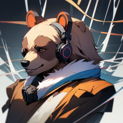 Bear wearing headphones