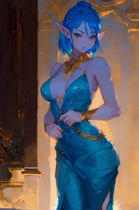 a woman with blue hair and a teal ballroom dress is standing, style artgerm, trending artgerm, artgerm lau, artgerm style, style of artgerm, as seen on artgerm, artgerm and rossdraws, extremely detailed artgerm, like artgerm, artgerm art, blue sea-elf, ful...