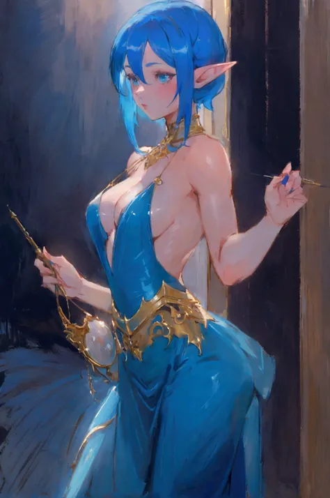 a woman with blue hair and a teal ballroom dress is standing, style artgerm, trending artgerm, artgerm lau, artgerm style, style of artgerm, as seen on artgerm, artgerm and rossdraws, extremely detailed artgerm, like artgerm, artgerm art, blue sea-elf, ful...