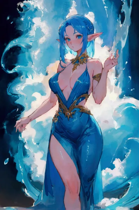 a woman with blue hair and a teal ballroom dress is standing, style artgerm, trending artgerm, artgerm lau, artgerm style, style of artgerm, as seen on artgerm, artgerm and rossdraws, extremely detailed artgerm, like artgerm, artgerm art, blue sea-elf, ful...