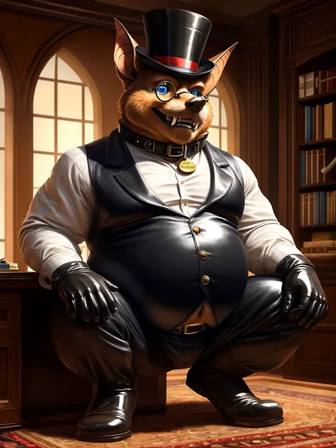 Bat, leather collar, white rubber gloves on hands and feet, fat, fangs, (high quality,4k,8k,highres,masterpiece:1.2),ultra-detailed,(realistic,photorealistic,photo-realistic:1.37), masterpiece,(intricate details), captivating artwork, artistically rendered...