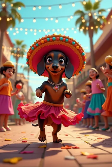 A dachshund dancing cumbia named Dinita Flow

