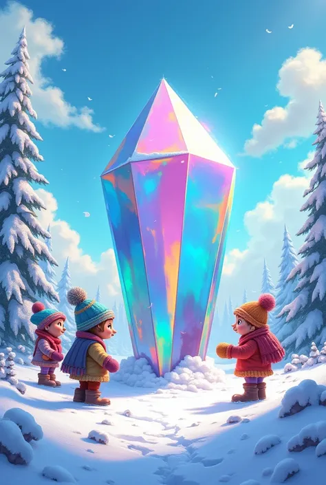 Clearing with a huge, brilliant crystal, harsh winter, cartoons 