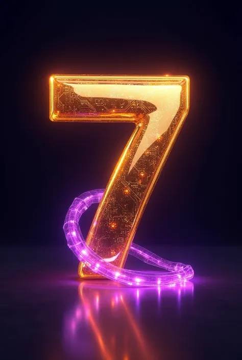 make the number 7 golden with technology characteristics and purple strokes