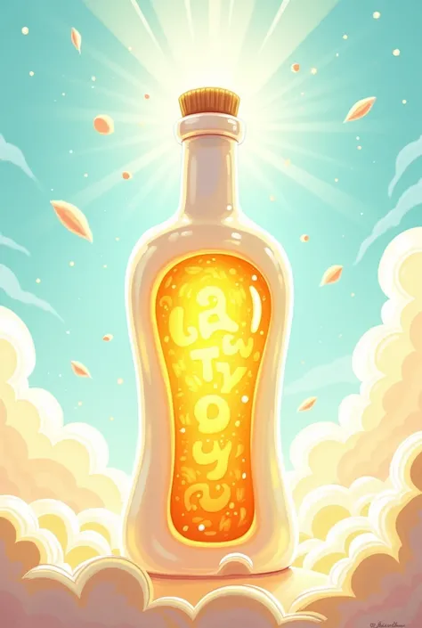 Drawing of a white bottle with a golden liquid/transparent, and that the drawing be animated like a cartoon 