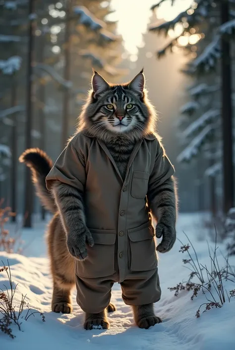 Siberian Forest cat with huge muscles like bodybuilding champions wearing prison clothes realistic real