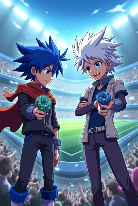 Beyblade valt aoi x shu kurenai valt tem cabelo azul e shu tem cabelo branco o Beyblade de valt e o turbo valtryek e do shu o spryzen